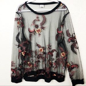 Sheer Floral Long Sleeve Blouse 3XL